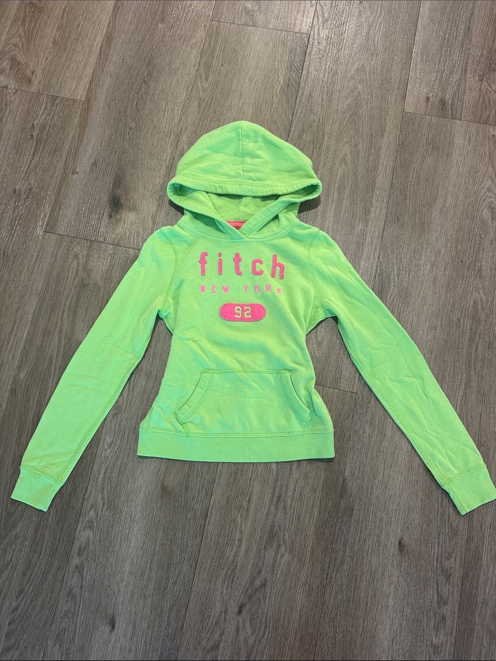abercrombie kids Neon Lime Hooded Sweatshirt with Pink Logo